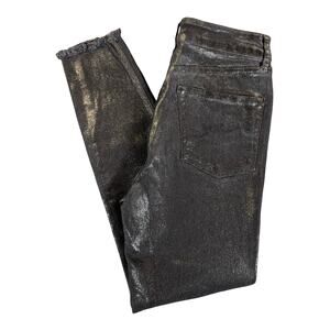 We The Free Metallic Coated Skinny Jeans Women 29 Black Shimmer Mid Rise Stretch
